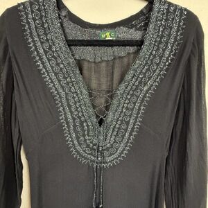 Vtg Black Silver Shimmer Maison Du Caftan Boho Whimsygoth Witchy Resortwear Sz M